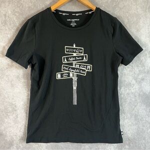Karl Lagerfeld Paris Shirt Women Small S Black Graphic Print Paris Street Sign